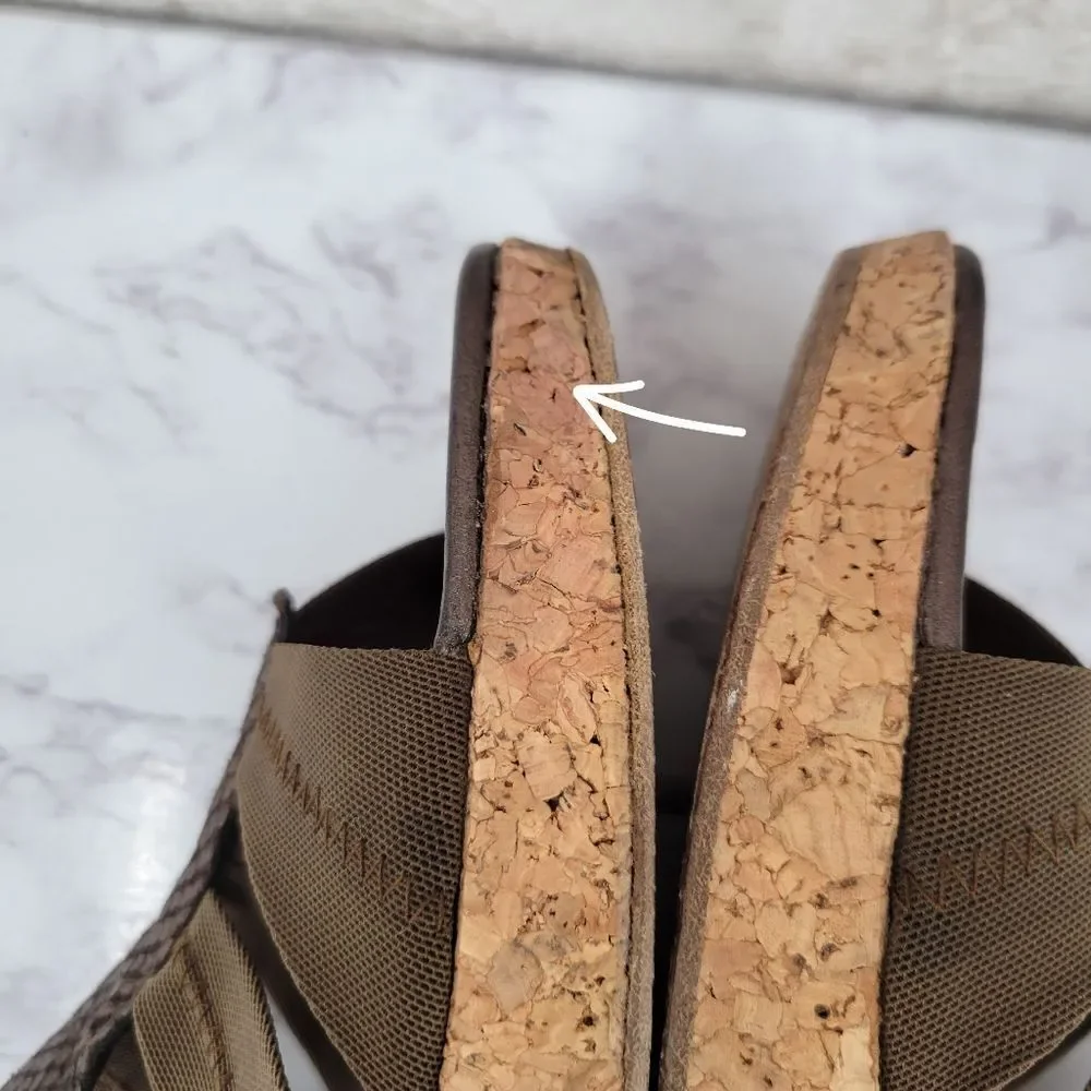 Donald Pliner Vintage Cork Wedge Slide Sandals with Snakeskin Leather Accent